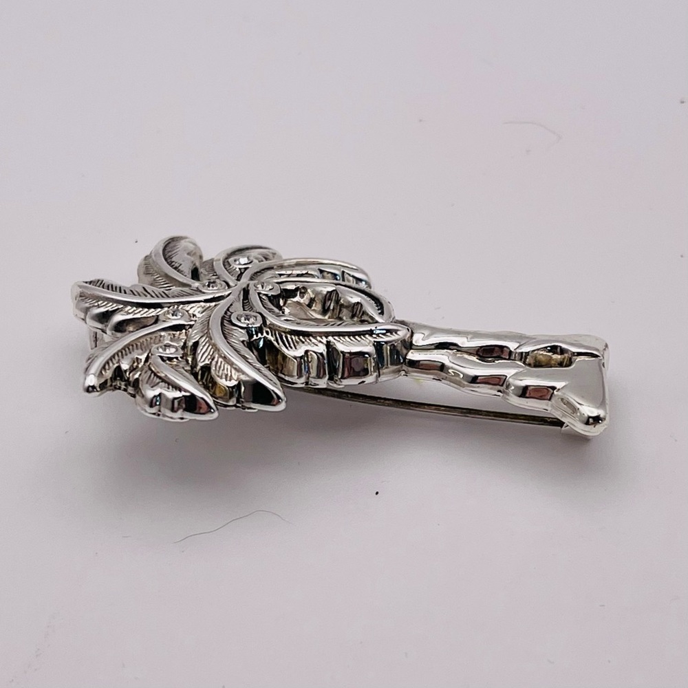 Statement Polished Silver Tone Palm Tree Brooch Pendant by Best - Picture 5 of 13